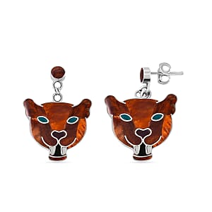 Peruvian Artistry Multi Gemstone 6.40 ctw Orange Powerfull Puma Earrings in Sterling Silver
