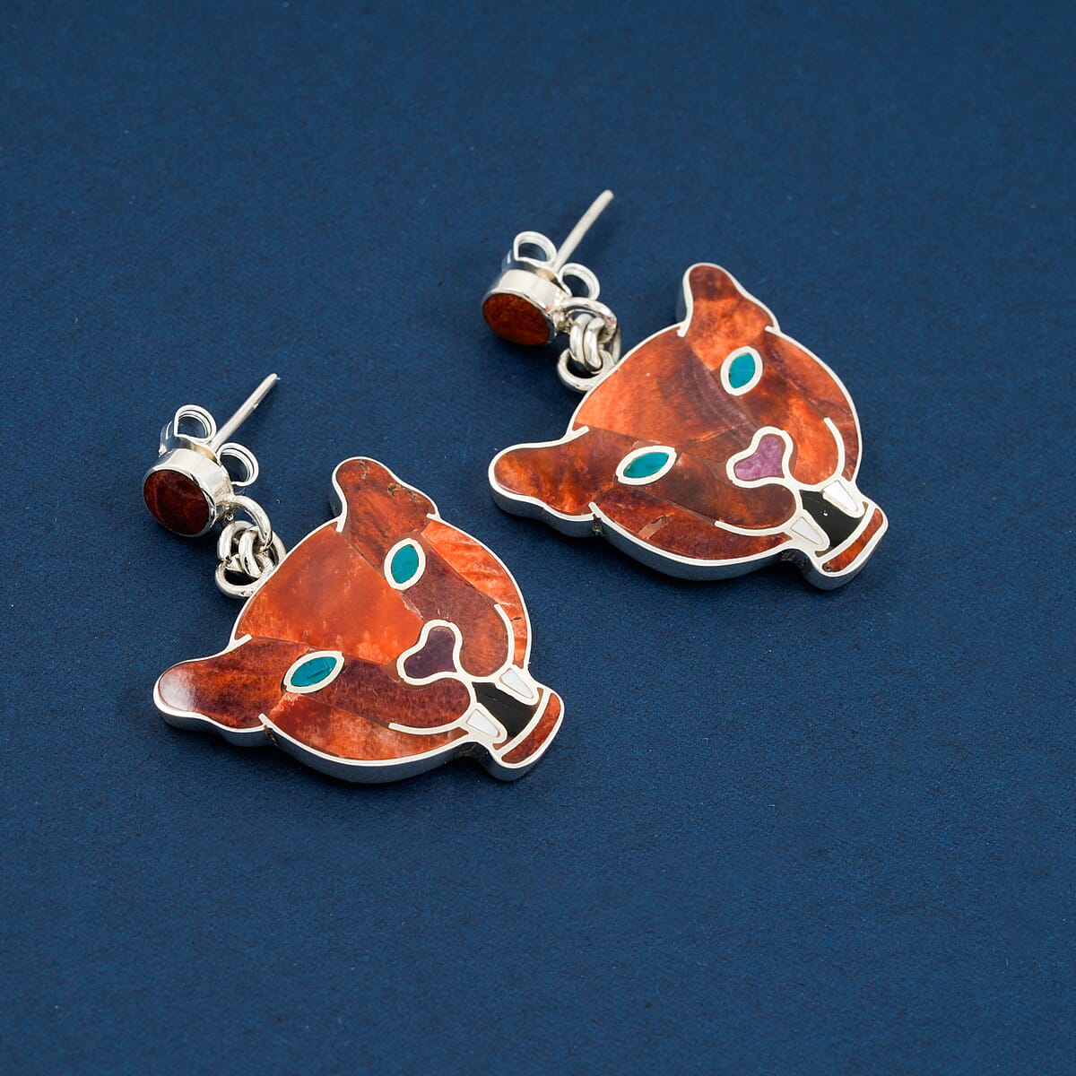 Peruvian Artistry Multi Gemstone 6.40 ctw Orange Powerfull Puma Earrings in Sterling Silver image number 1