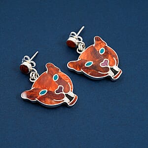 Peruvian Artistry Multi Gemstone 6.40 ctw Orange Powerfull Puma Earrings in Sterling Silver