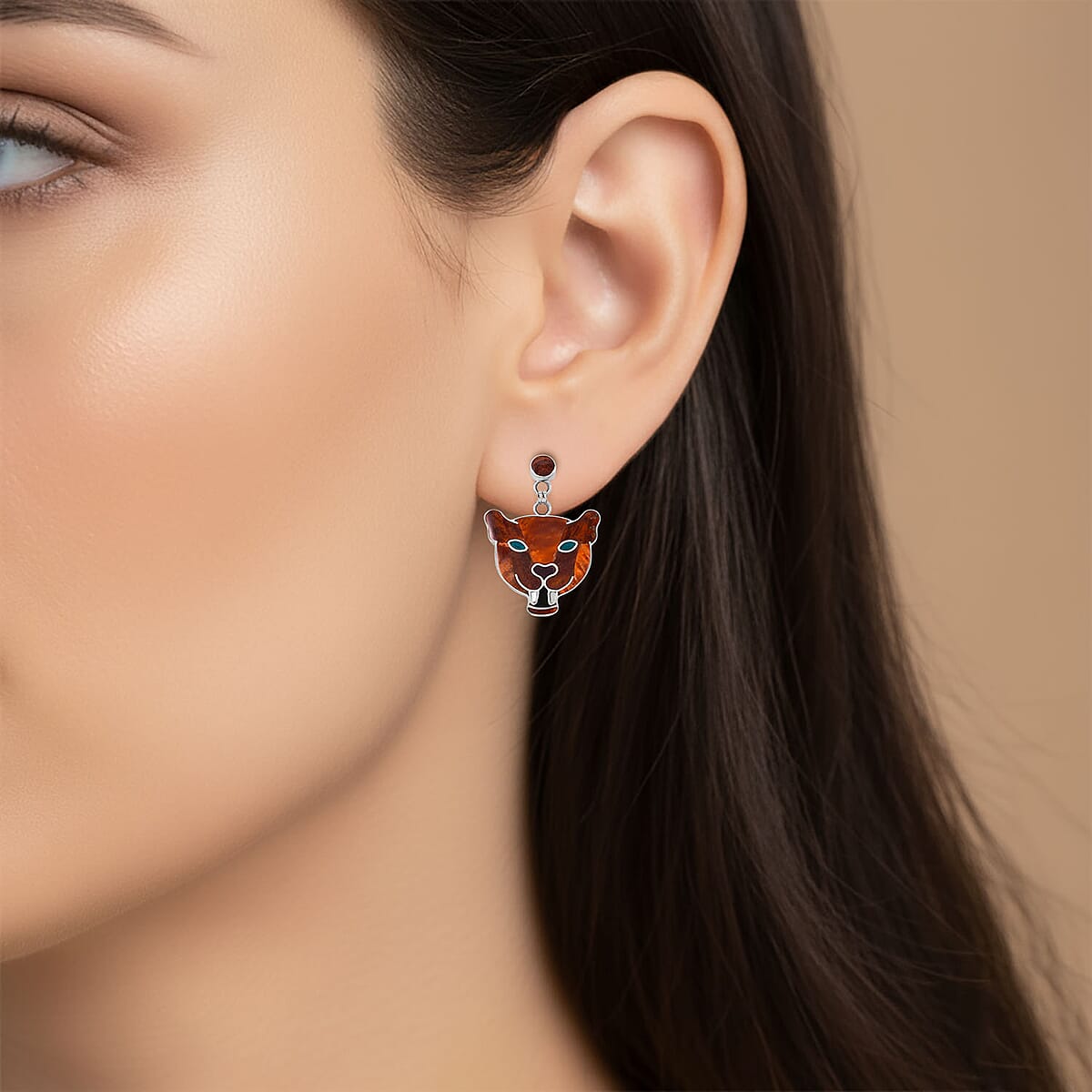 Peruvian Artistry Multi Gemstone 6.40 ctw Orange Powerfull Puma Earrings in Sterling Silver image number 2