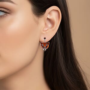 Peruvian Artistry Multi Gemstone 6.40 ctw Orange Powerfull Puma Earrings in Sterling Silver
