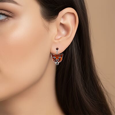 Peruvian Artistry Multi Gemstone 6.40 ctw Orange Powerfull Puma Earrings in Sterling Silver