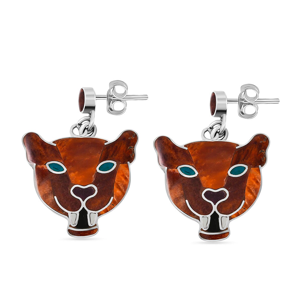 Peruvian Artistry Multi Gemstone 6.40 ctw Orange Powerfull Puma Earrings in Sterling Silver image number 3