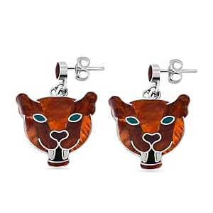 Peruvian Artistry Multi Gemstone 6.40 ctw Orange Powerfull Puma Earrings in Sterling Silver