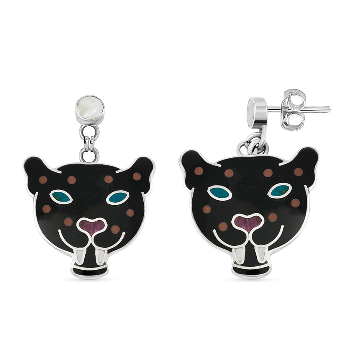 Peruvian Artistry Multi Gemstone 8.40 ctw Black Powerfull Puma Earrings in Sterling Silver image number 0