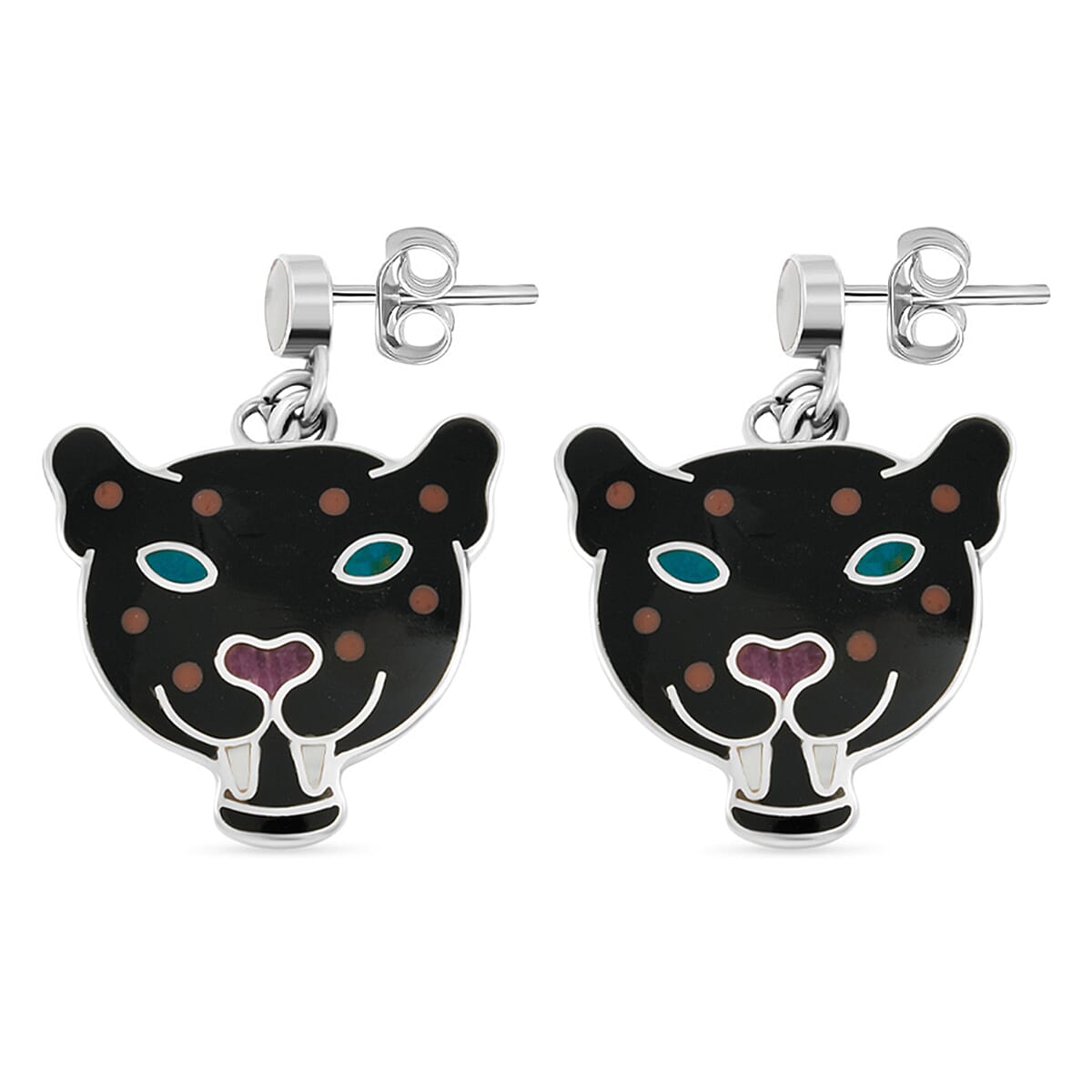 Peruvian Artistry Multi Gemstone 8.40 ctw Black Powerfull Puma Earrings in Sterling Silver image number 3