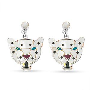 Peruvian Artistry Multi Gemstone 8.80 ctw White Powerfull Puma Earrings in Sterling Silver