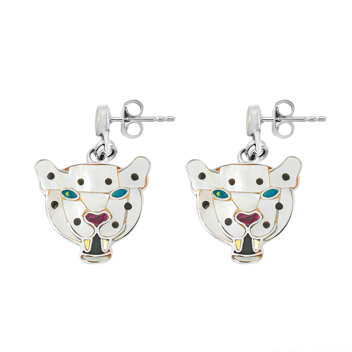 Peruvian Artistry Multi Gemstone 8.80 ctw White Powerfull Puma Earrings in Sterling Silver image number 3