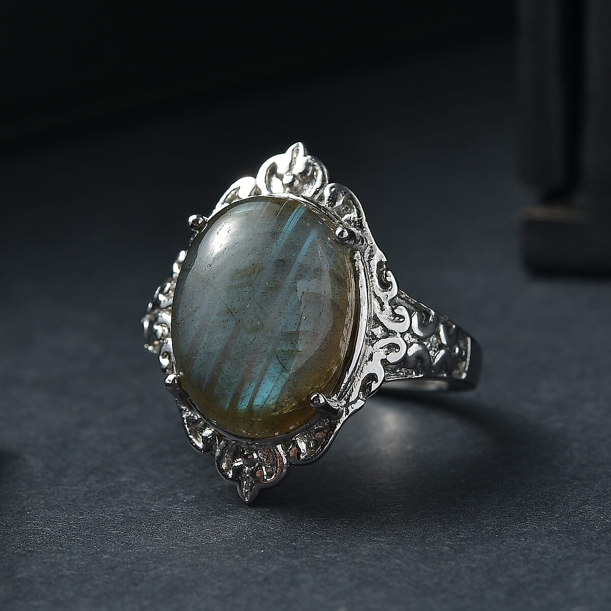 EverTrue Malagasy Labradorite Solitaire Ring in Stainless Steel (Size 10.0) 10.50 ctw image number 1