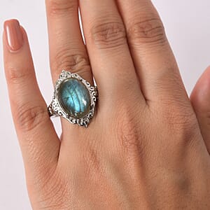 EverTrue Malagasy Labradorite Solitaire Ring in Stainless Steel (Size 10.0) 10.50 ctw