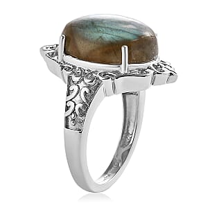 EverTrue Malagasy Labradorite Solitaire Ring in Stainless Steel (Size 10.0) 10.50 ctw