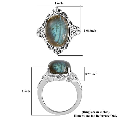 EverTrue Malagasy Labradorite Solitaire Ring in Stainless Steel (Size 5.0) 10.50 ctw