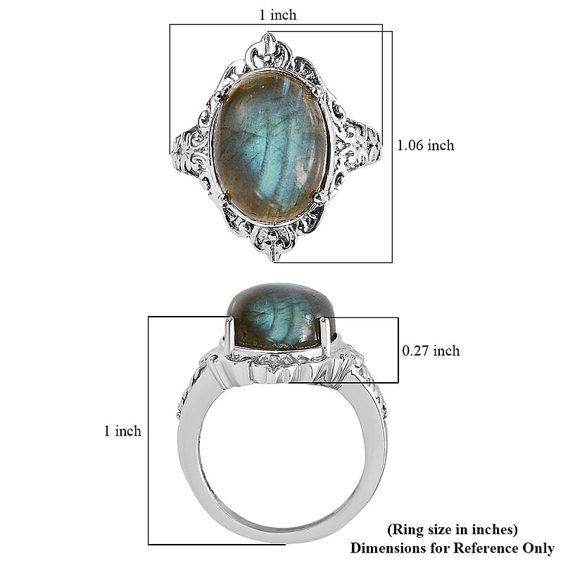 EverTrue Malagasy Labradorite Solitaire Ring in Stainless Steel (Size 6.0) 10.50 ctw