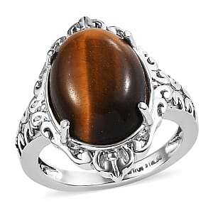 EverTrue Tigers Eye Solitaire Ring in Stainless Steel (Size 10.0) 9.50 ctw