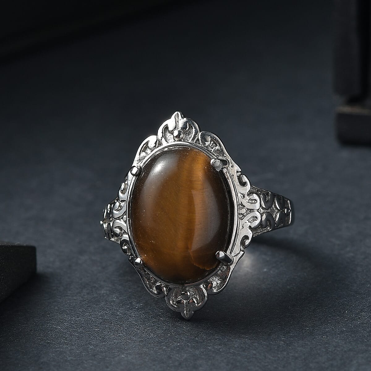 EverTrue Tigers Eye Solitaire Ring in Stainless Steel (Size 10.0) 9.50 ctw image number 1