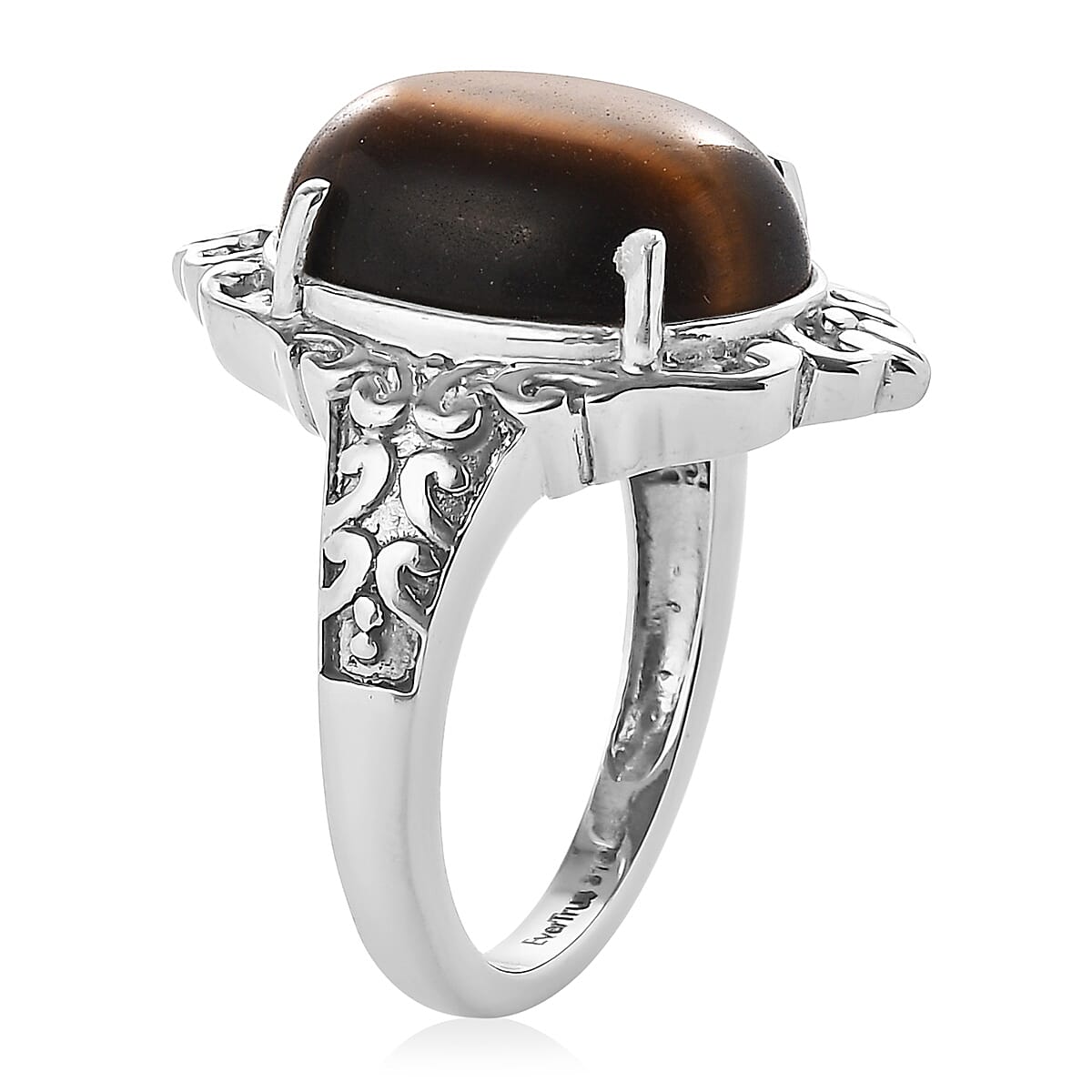 EverTrue Tigers Eye Solitaire Ring in Stainless Steel (Size 10.0) 9.50 ctw image number 3
