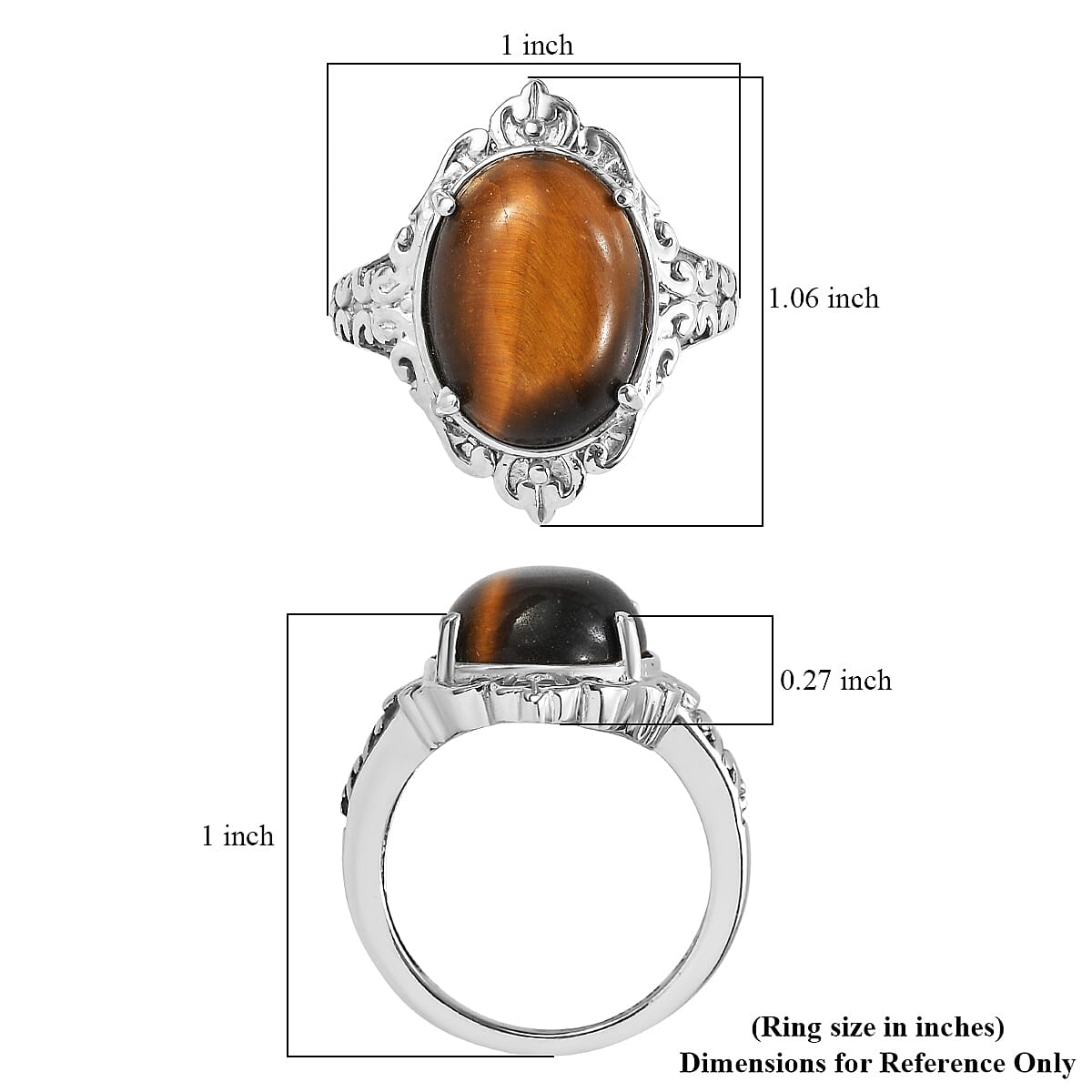 EverTrue Tigers Eye Solitaire Ring in Stainless Steel (Size 10.0) 9.50 ctw image number 5