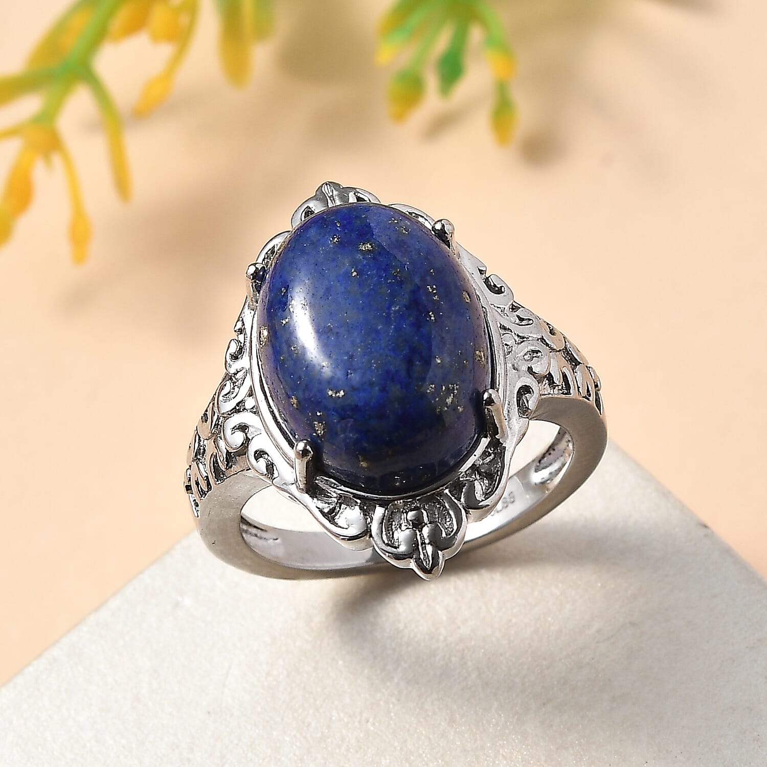 EverTrue Lapis Lazuli Solitaire Ring in Stainless Steel (Size 6.0) 10.30 ctw