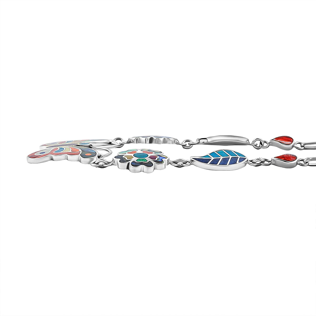 Peruvian Artistry Multi Gemstone 54.00 ctw Rainbow Ema Butterfly Necklace in Sterling Silver 18 Inches image number 4