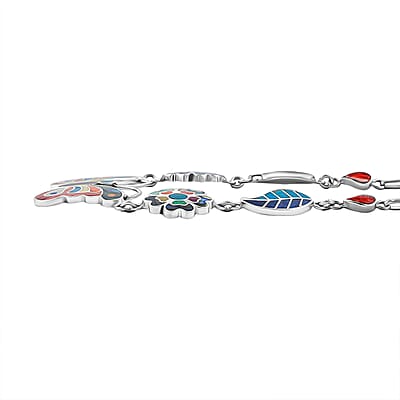 Peruvian Artistry Multi Gemstone 54.00 ctw Rainbow Ema Butterfly Necklace in Sterling Silver 18 Inches
