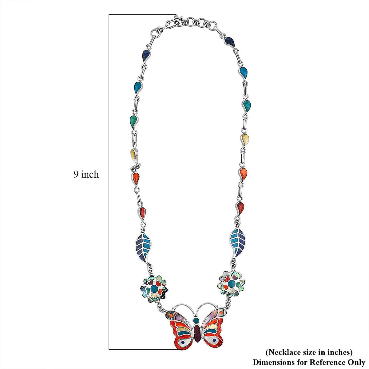 Peruvian Artistry Multi Gemstone 54.00 ctw Rainbow Ema Butterfly Necklace in Sterling Silver 18 Inches image number 6