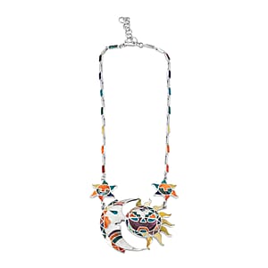 Peruvian Artistry Multi Gemstone 98.80 ctw Rainbow Sun and Moon Marina Necklace in Sterling Silver 18 Inches