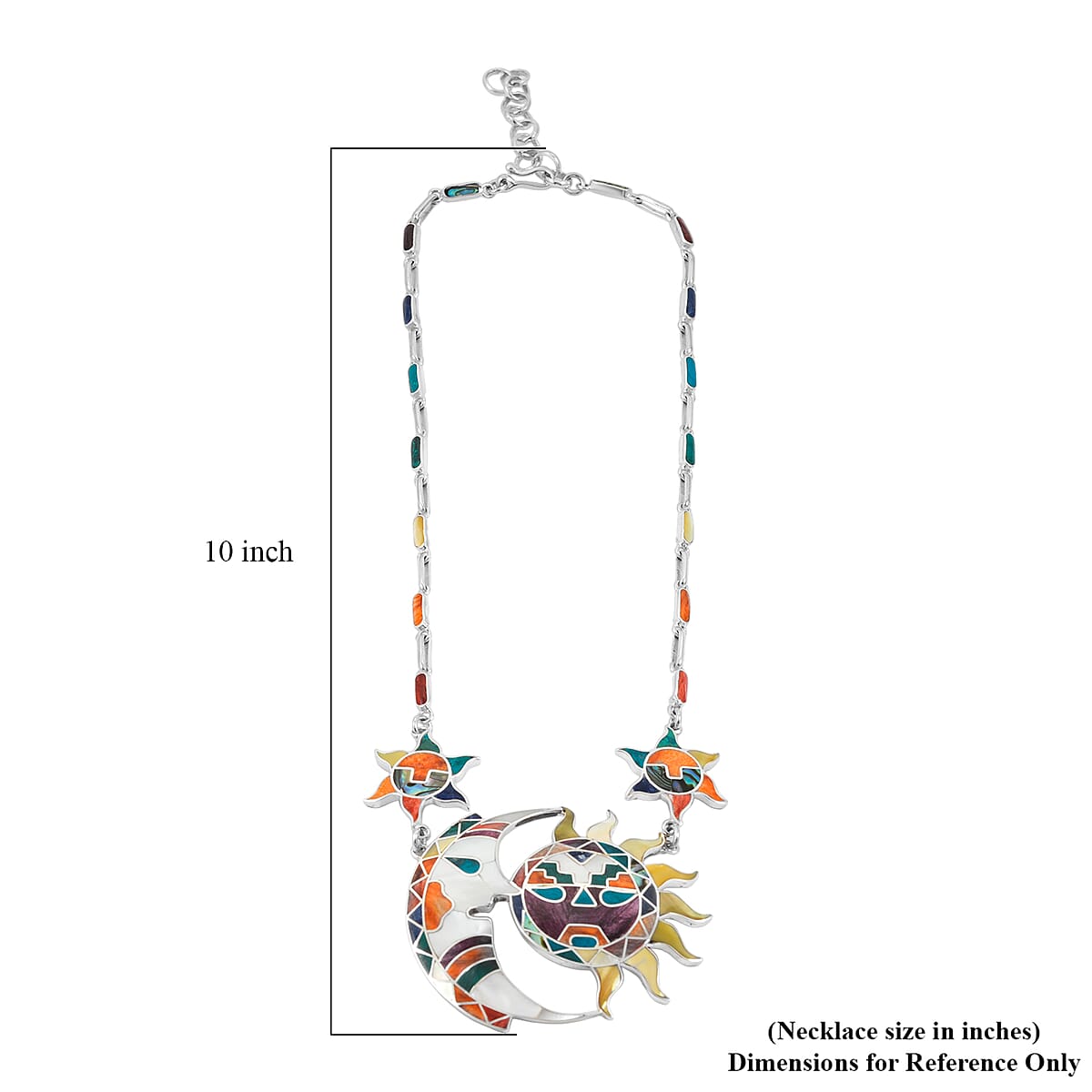 Peruvian Artistry Multi Gemstone 98.80 ctw Rainbow Sun and Moon Marina Necklace in Sterling Silver 18 Inches image number 5