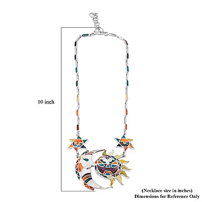 Peruvian Artistry Multi Gemstone 98.80 ctw Rainbow Sun and Moon Marina Necklace in Sterling Silver 18 Inches