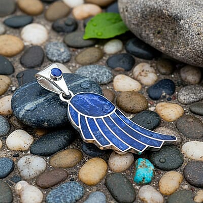 Peruvian Artistry Multi Gemstone 7.20 ctw Blue Lupe Wing Pendant without Chain in Sterling Silver