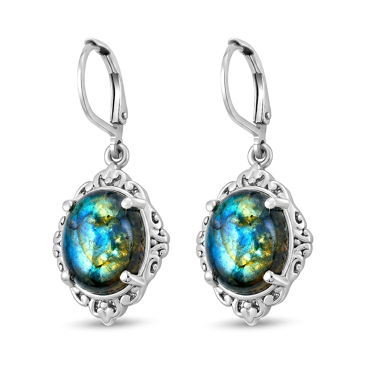 EverTrue Malagasy Labradorite 10.85 ctw Earrings in Stainless Steel image number 3