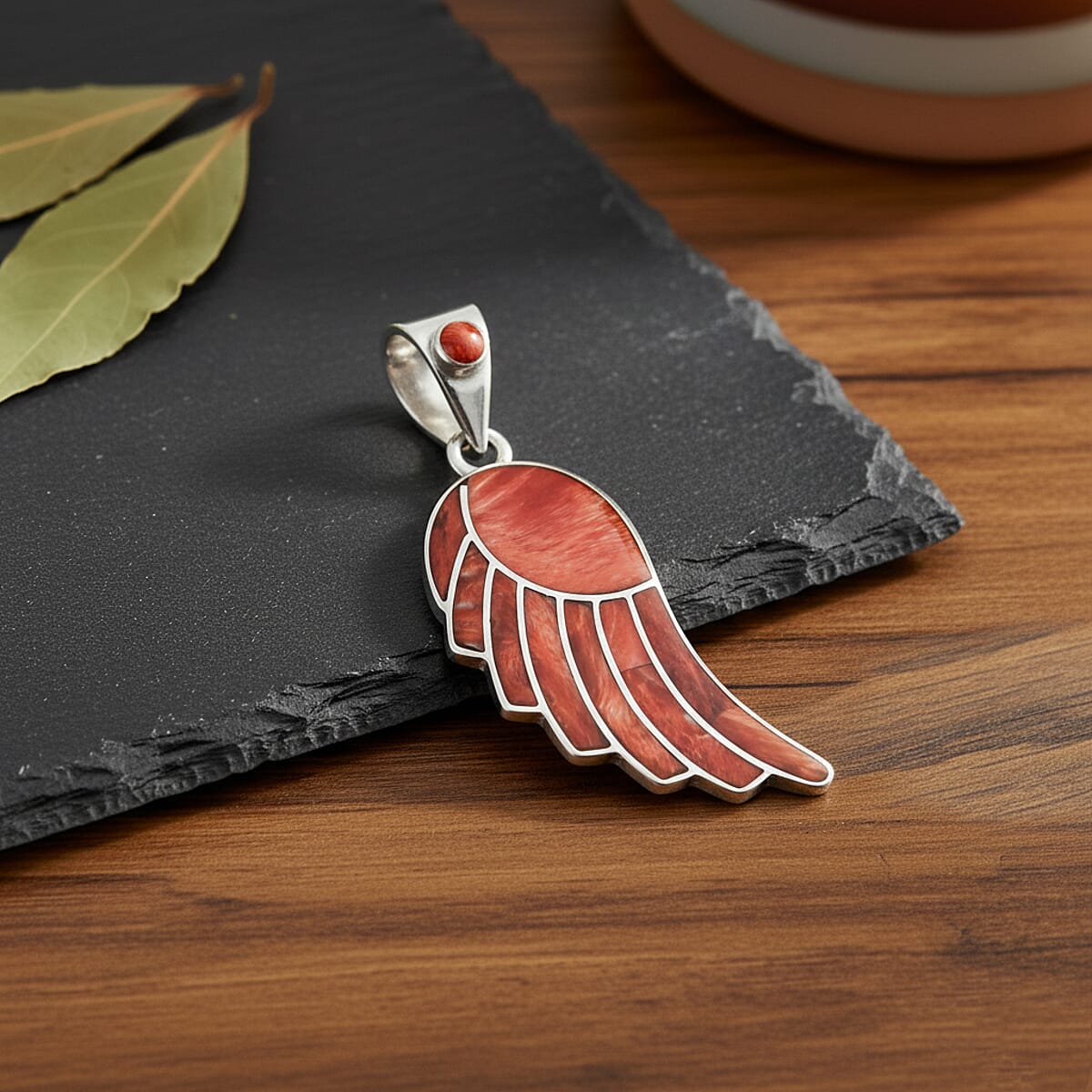 Peruvian Artistry Multi Gemstone 7.20 ctw Red Lupe Wing Pendant without Chain in Sterling Silver image number 1