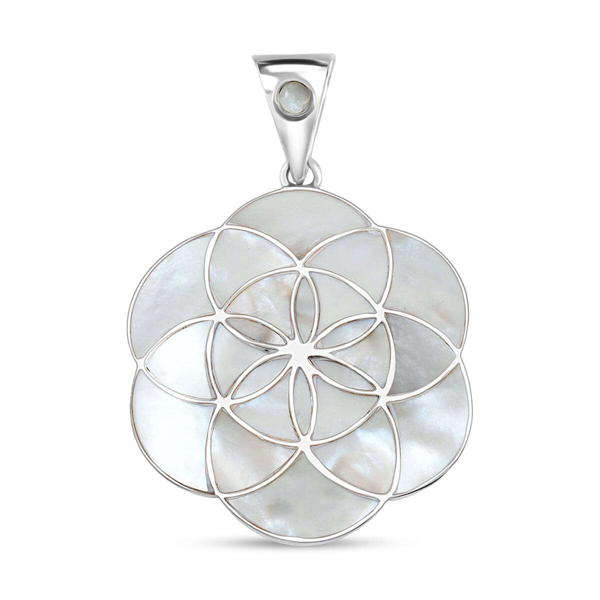 Peruvian Artistry Multi Gemstone White Mariana Flower Of Life Pendant in Sterling Silver 25.60 ctw image number 0