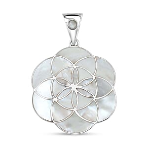 Peruvian Artistry Multi Gemstone 25.60 ctw White Mariana Flower Of Life Pendant in Sterling Silver