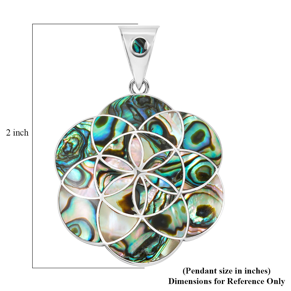 Peruvian Artistry Multi Gemstone 25.60 ctw Abalone Shell Mariana Flower Of Life Pendant in Sterling Silver image number 4