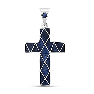 Peruvian Artistry Multi Gemstone 15.20 ctw Blue Sandoval Big Cross Pendant without Chain in Sterling Silver