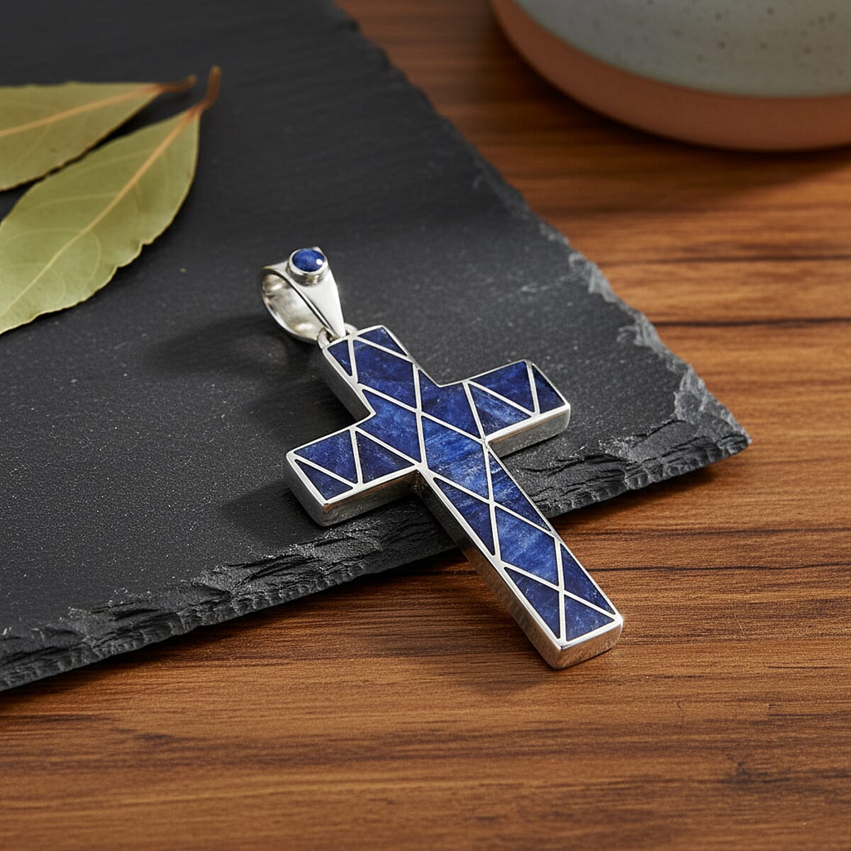 Peruvian Artistry Multi Gemstone 15.20 ctw Blue Sandoval Big Cross Pendant without Chain in Sterling Silver image number 1