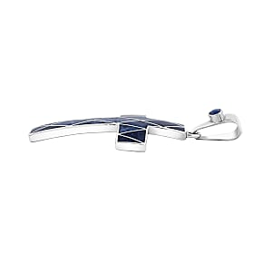 Peruvian Artistry Multi Gemstone 15.20 ctw Blue Sandoval Big Cross Pendant without Chain in Sterling Silver