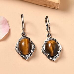 EverTrue Tigers Eye 10.75 ctw Earrings in Stainless Steel