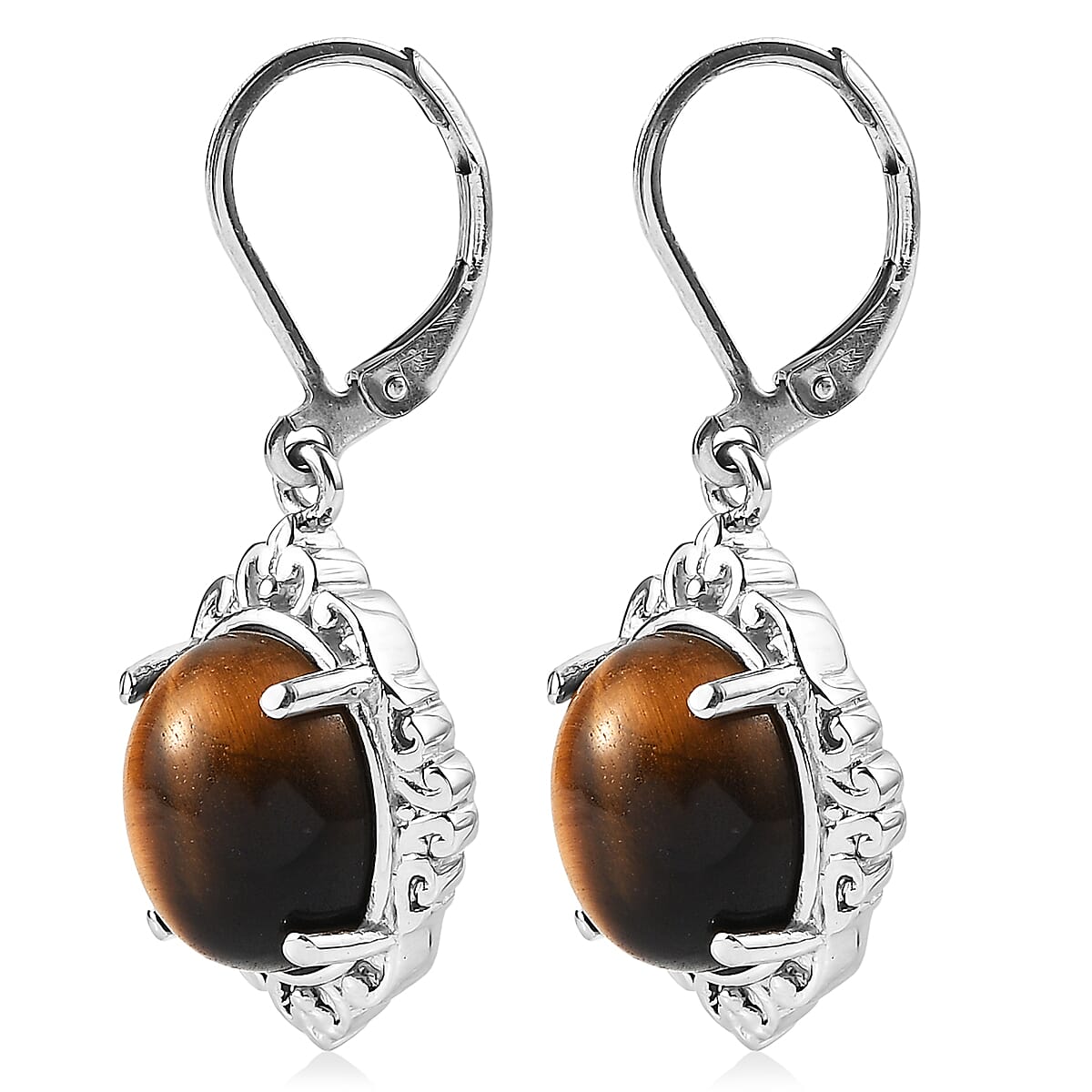 EverTrue Tigers Eye 10.75 ctw Earrings in Stainless Steel image number 3