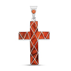Peruvian Artistry Multi Gemstone 15.20 ctw Orange Sandoval Big Cross Pendant in Sterling Silver