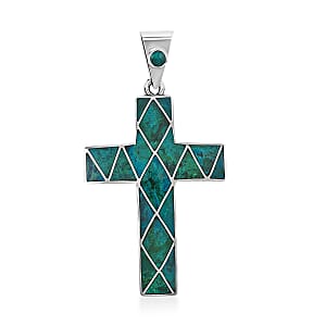 Peruvian Artistry Multi Gemstone 15.20 ctw Green Sandoval Big Cross Pendant in Sterling Silver
