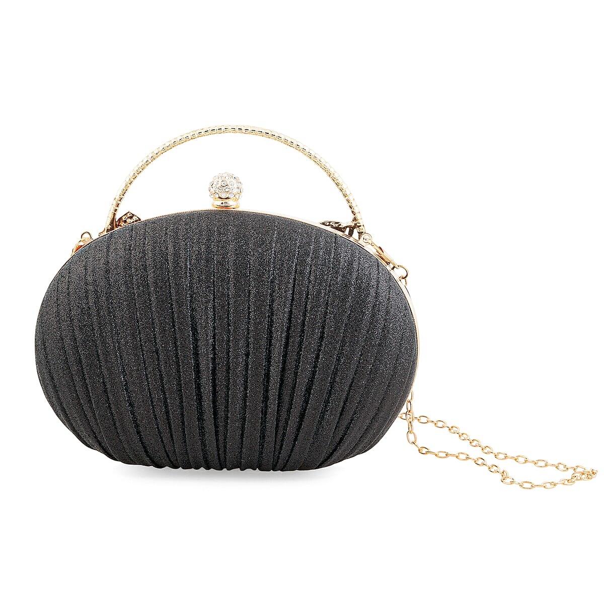 La Marey Black Polyester Metal Frame Crystal Rhinestone Crossbody Bag with Shoulder Strap image number 1