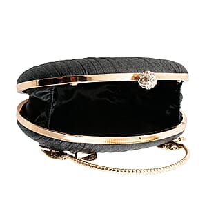 La Marey Black Polyester Metal Frame Crystal Rhinestone Crossbody Bag with Shoulder Strap