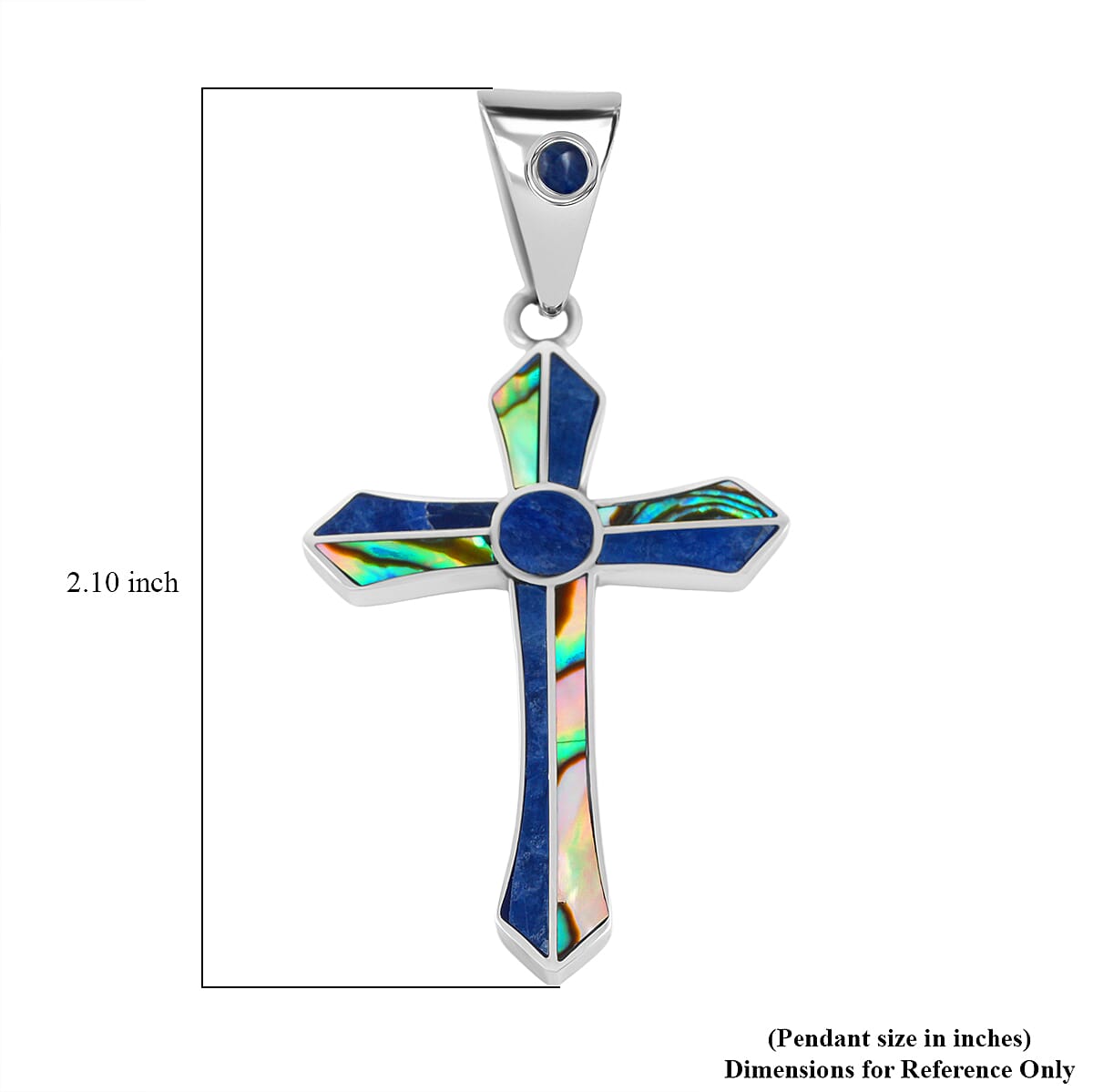 Peruvian Artistry Multi Gemstone 4.00 ctw Abalone Shell and Blue Edu Round Cross Pendant in Sterling Silver image number 4