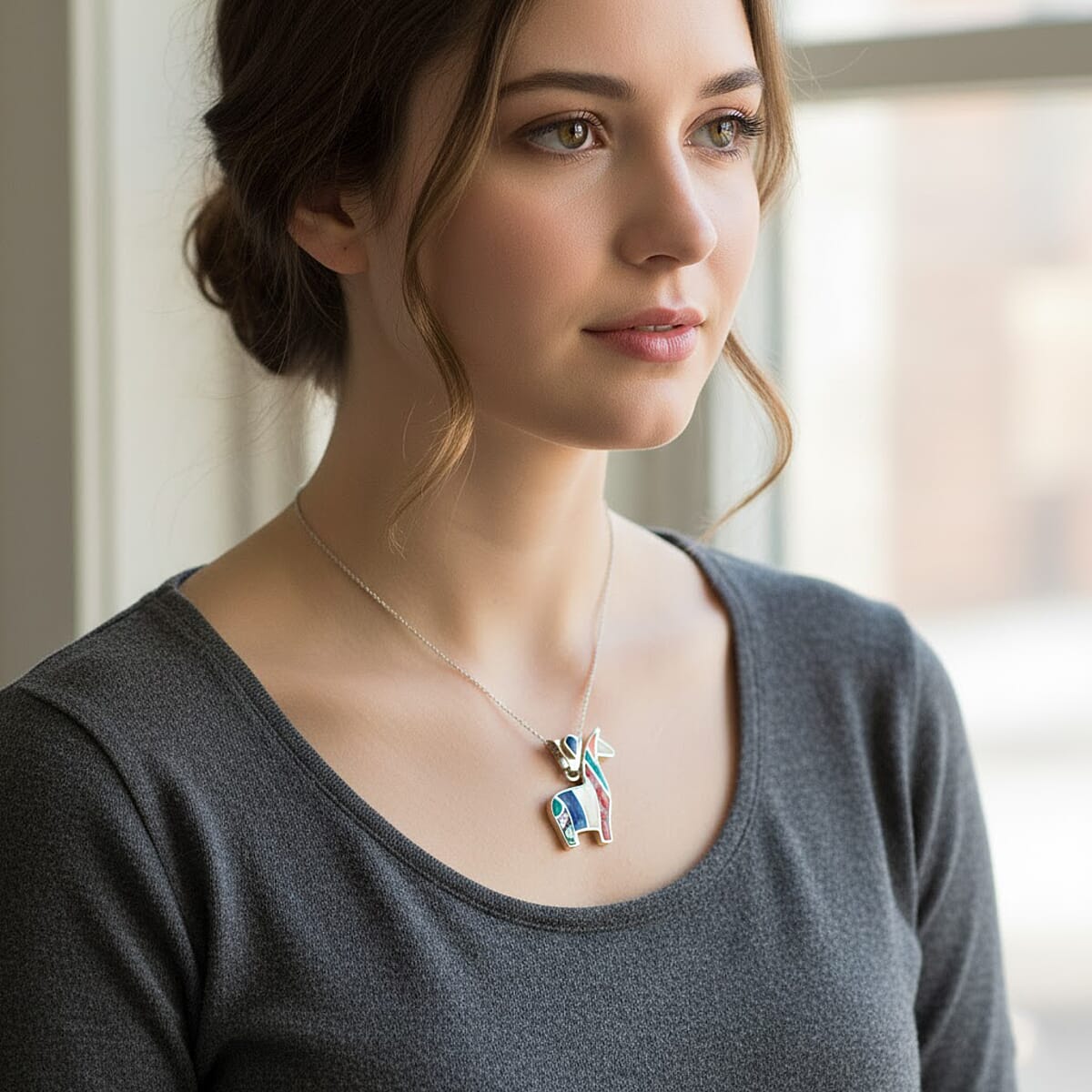 Peruvian Artistry Multi Gemstone 4.50 ctw Rainbow Cuzco Pendant without Chain in Sterling Silver image number 2