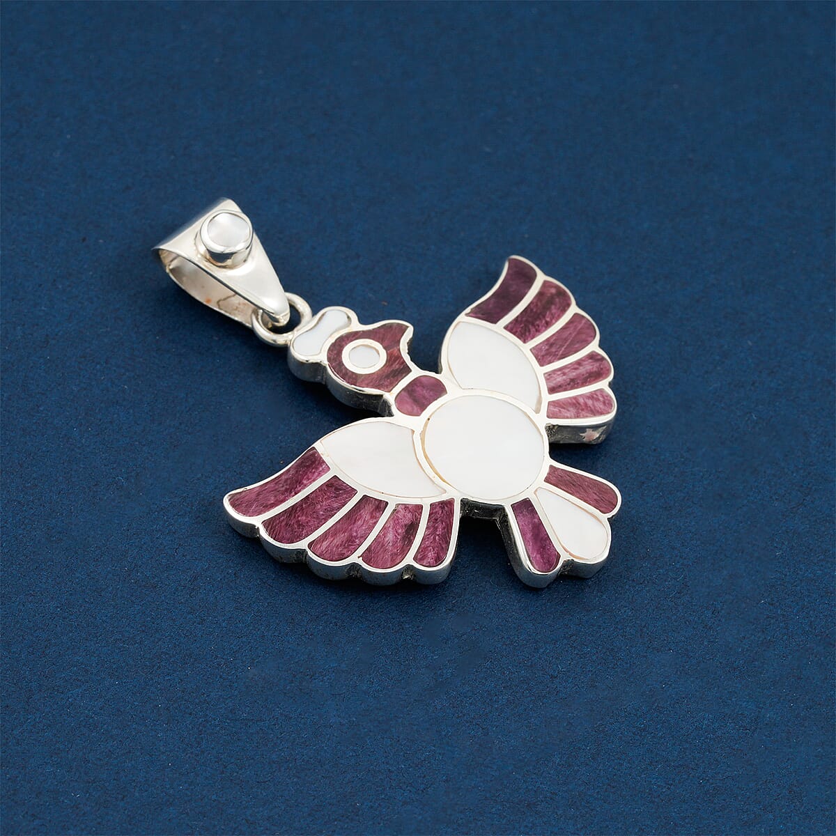 Peruvian Artistry Multi Gemstone 9.00 ctw Purple and White Colca Condor Pendant without Chain in Sterling Silver image number 1