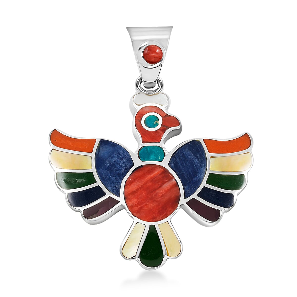 Peruvian Artistry Multi Gemstone 9.00 ctw Rainbow Colca Condor Pendant without Chain in Sterling Silver image number 0