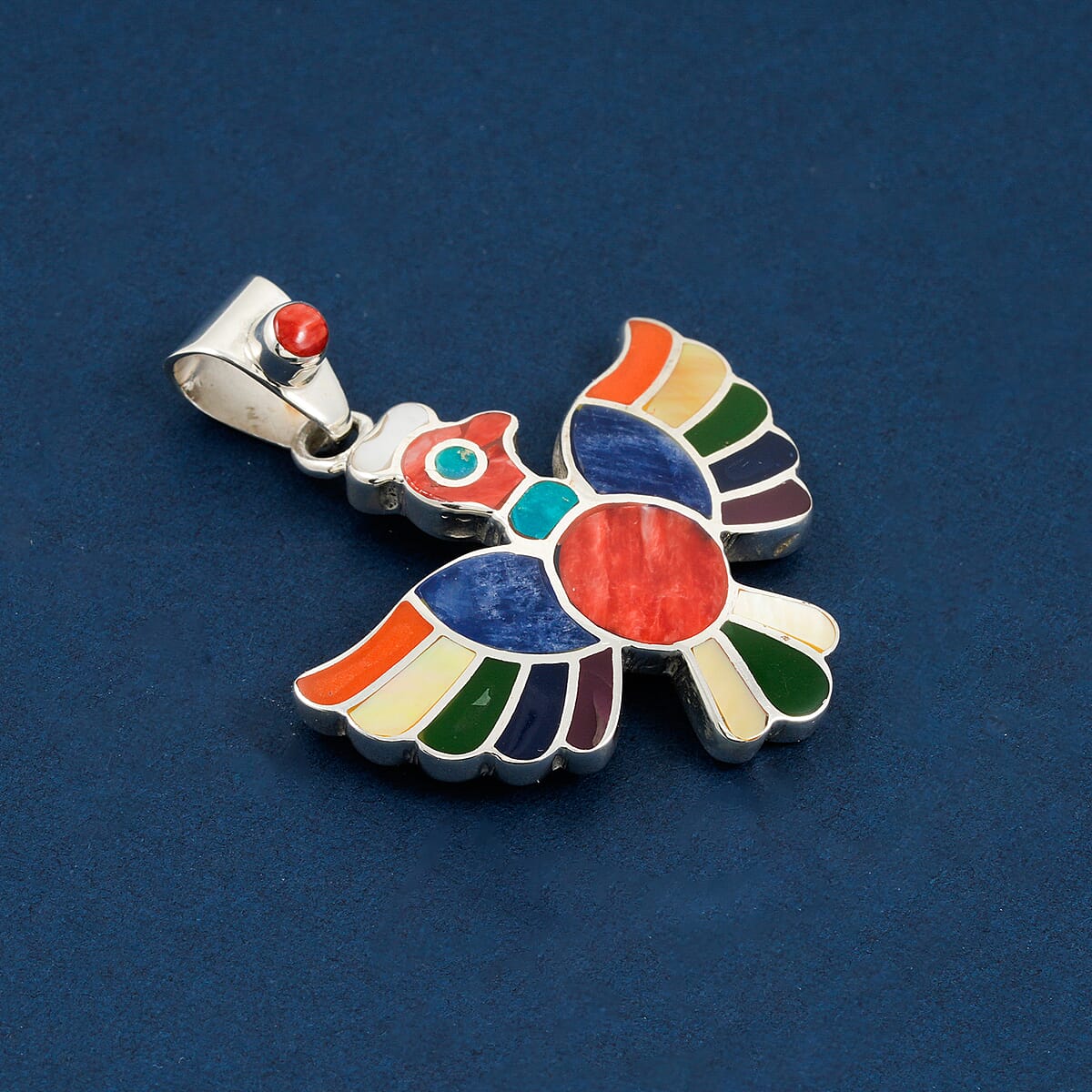 Peruvian Artistry Multi Gemstone 9.00 ctw Rainbow Colca Condor Pendant without Chain in Sterling Silver image number 1