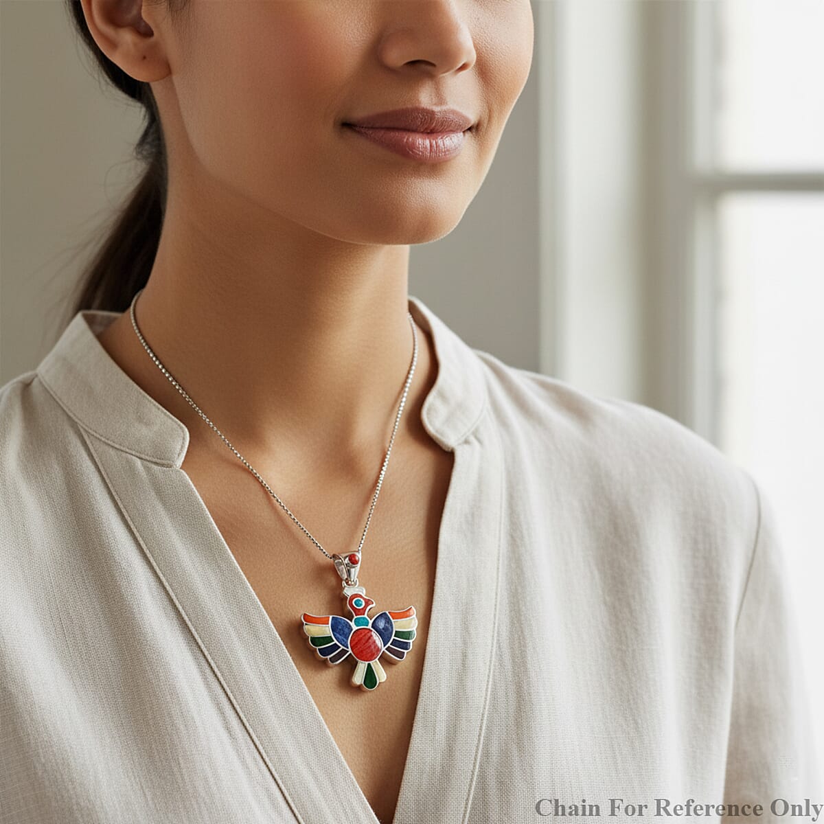 Peruvian Artistry Multi Gemstone 9.00 ctw Rainbow Colca Condor Pendant without Chain in Sterling Silver image number 2