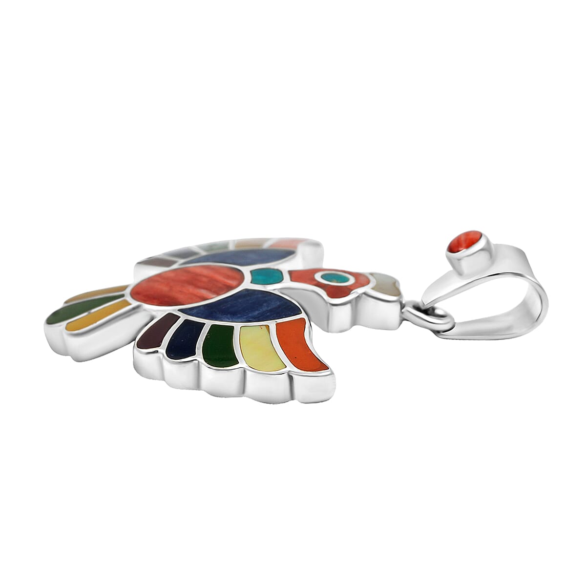 Peruvian Artistry Multi Gemstone 9.00 ctw Rainbow Colca Condor Pendant without Chain in Sterling Silver image number 3